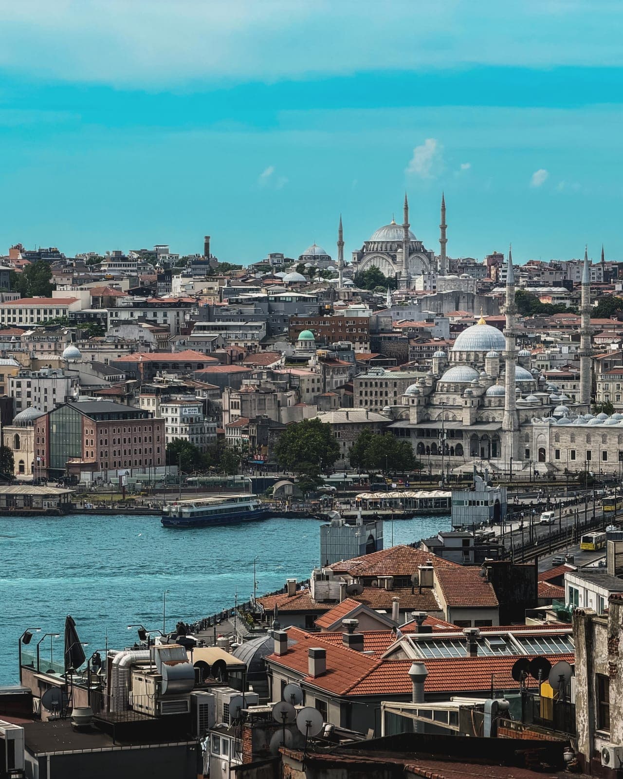Mosques and rooftops above the water in Istanbul