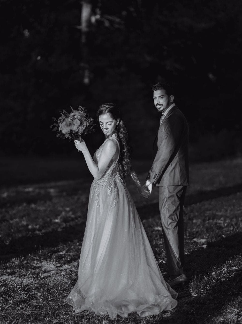 Bride and groom photographed in black and white